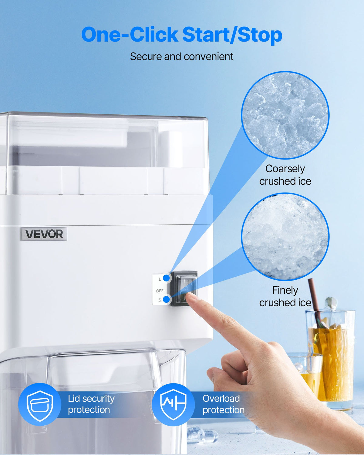 VEVOR Commercial Ice Shaver Machine, 1.91QT /1.8L Large Electric Ice Cube Crusher Shaved Maker with 300W Premium Motor, Stainless Steel Blades, for Bar Mixing Seafood Preservation Home Party, White - BBJBS5L400WDAP48J001V1 - view 6