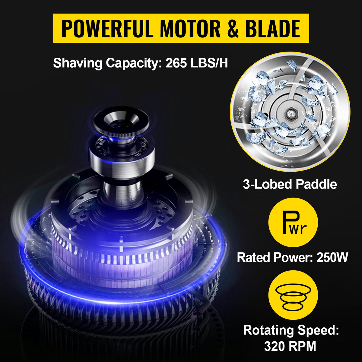 VEVOR Ice Shaver Machine Electric, Snow Cone Machine Commercial 265 LBS/H, Shaved Ice Machine with Ice Hopper & Lid, 250W Ice Crusher with Drain Pipe Tabletop Shaved Ice Maker with - BBJBSMCBY-168HNNRV1 - view 2