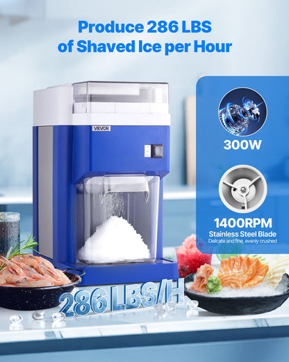 VEVOR Commercial Ice Shaver Machine, 1.91QT /1.8L Large Electric Snow Cone Machine, Fine & Fluffy with 300W Motor, Stainless Steel Blades, Shaved Ice Maker for Dessert Shop Home Party Restaurant, Blue - BBJLB18L400WY0VEZ001V1 - view 3
