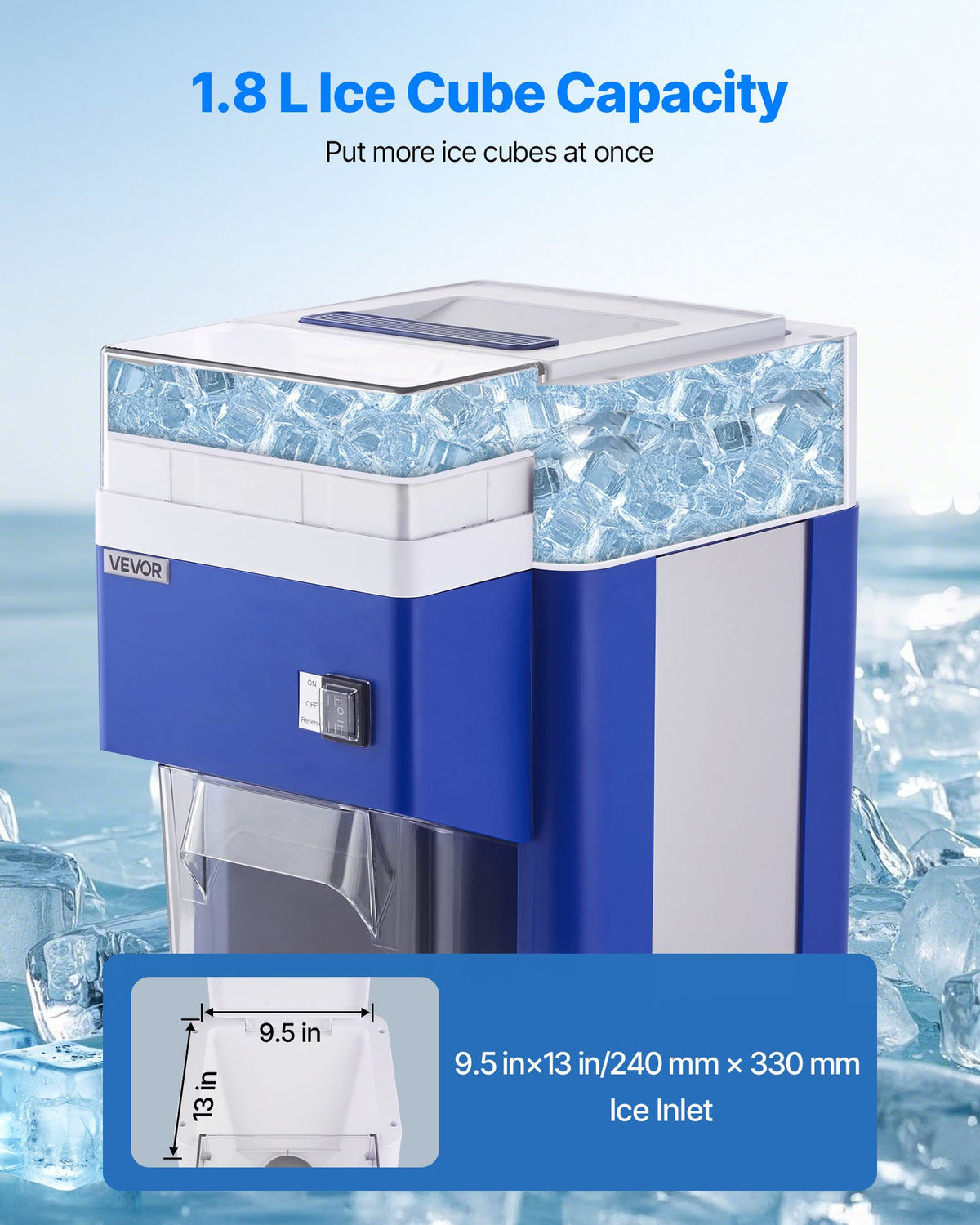 VEVOR Commercial Ice Shaver Machine, 1.91QT /1.8L Large Electric Snow Cone Machine, Fine & Fluffy with 300W Motor, Stainless Steel Blades, Shaved Ice Maker for Dessert Shop Home Party Restaurant, Blue - BBJLB18L400WY0VEZ001V1 - view 5