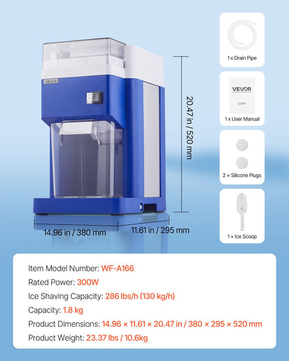 VEVOR Commercial Ice Shaver Machine, 1.91QT /1.8L Large Electric Snow Cone Machine, Fine & Fluffy with 300W Motor, Stainless Steel Blades, Shaved Ice Maker for Dessert Shop Home Party Restaurant, Blue - BBJLB18L400WY0VEZ001V1 - view 8