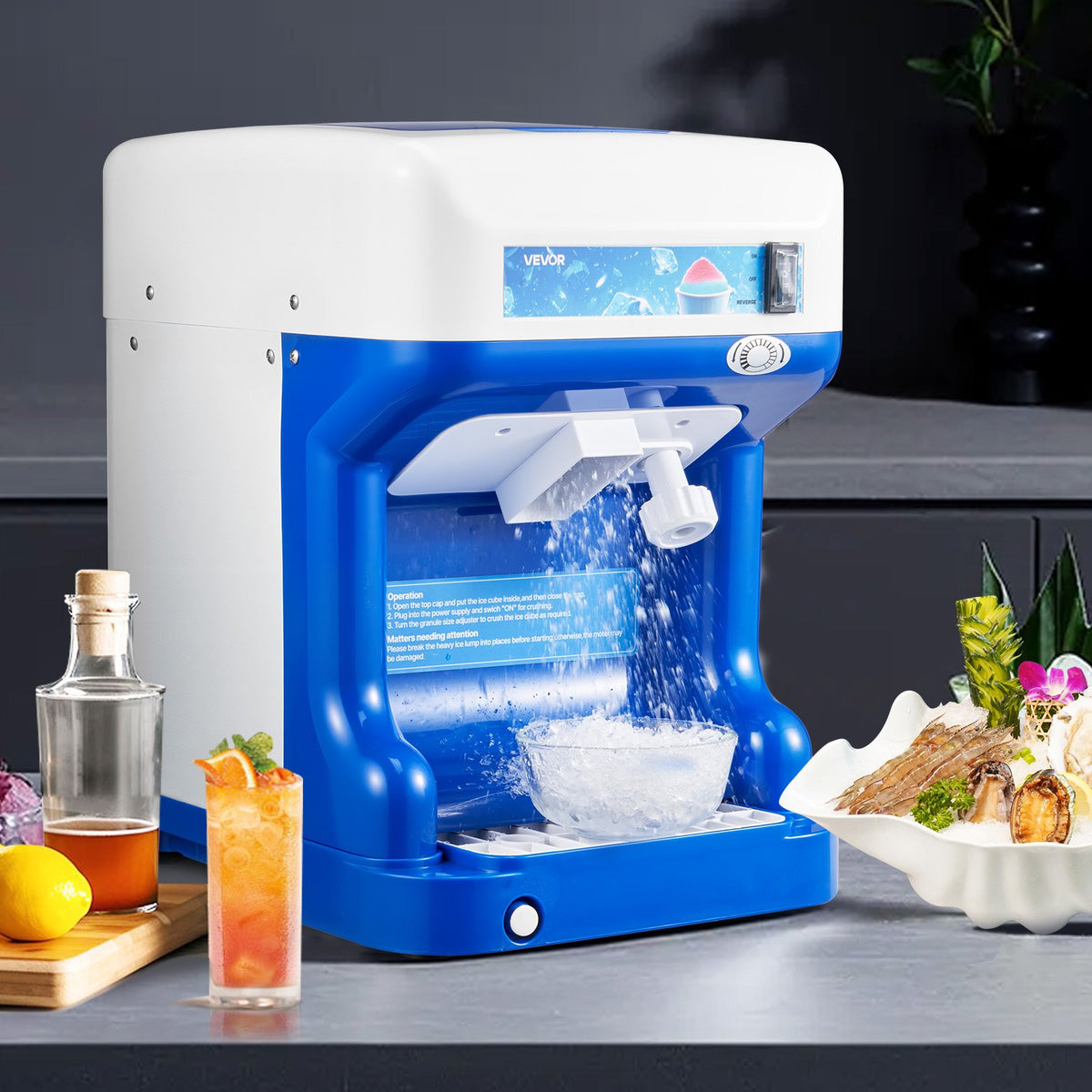 VEVOR Commercial Ice Shaver Crusher, 286lbs Per Hour Electric Snow Cone Maker with 2L Ice Cube Box, 250W 1500RPM Tabletop Shaved Ice Machine for Parties Events Snack Bar, Home and Commercial Use (Blue) - BBJLB250WBDH8T611001V1 - view 9