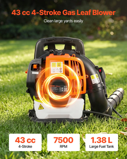 VEVOR Backpack Leaf Blower, 43CC 2-Stroke Engine Gas Powered Leaf Blower with 1.38L Fuel Tank, 447 CFM Air Volume, 150 MPH Air Speed, Ideal for Lawn Care, Leaves Cleaning, Yard Debris & Snow Removal - BBSRYCYJ43CCL8PTI001V0 - view 3