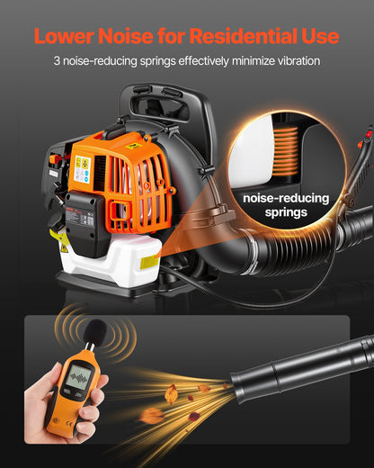 VEVOR Backpack Leaf Blower, 43CC 2-Stroke Engine Gas Powered Leaf Blower with 1.38L Fuel Tank, 447 CFM Air Volume, 150 MPH Air Speed, Ideal for Lawn Care, Leaves Cleaning, Yard Debris & Snow Removal - BBSRYCYJ43CCL8PTI001V0 - view 6