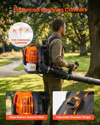 VEVOR Backpack Leaf Blower, 43CC 2-Stroke Engine Gas Powered Leaf Blower with 1.38L Fuel Tank, 447 CFM Air Volume, 150 MPH Air Speed, Ideal for Lawn Care, Leaves Cleaning, Yard Debris & Snow Removal - BBSRYCYJ43CCL8PTI001V0 - view 8