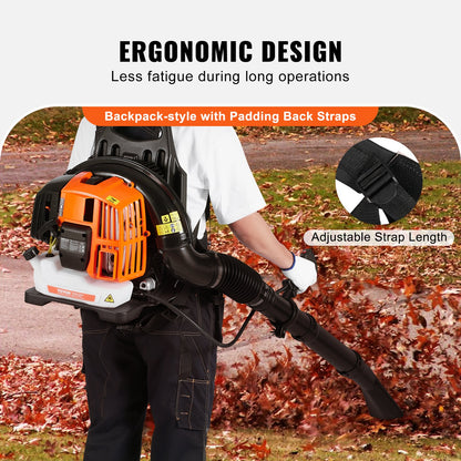 VEVOR Backpack Leaf Blower, 52CC 2-Cycle Leaf Blower with 1.37L Fuel Tank, 480CFM Air Volume 175MPH Speed, Ideal for Lawn Care, Leaf Cleaning, and Snow Removal - BBSRYCYJ52CC3SVF9V0 - view 6
