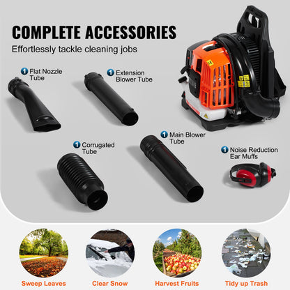 VEVOR Backpack Leaf Blower, 52CC 2-Cycle Leaf Blower with 1.37L Fuel Tank, 480CFM Air Volume 175MPH Speed, Ideal for Lawn Care, Leaf Cleaning, and Snow Removal - BBSRYCYJ52CC3SVF9V0 - view 7