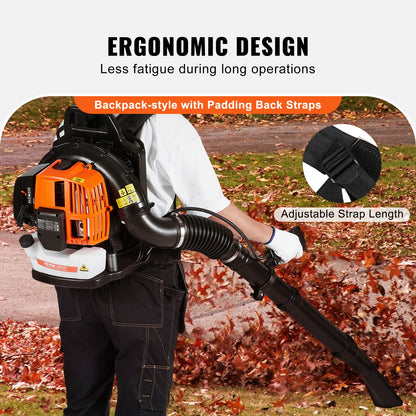 VEVOR Backpack Leaf Blower, 63CC 2-Cycle Gas Leaf Blower with 1.89L Fuel Tank, 1110CFM Air Volume 220MPH Speed, Ideal for Lawn Care, Leaf Cleaning, and Snow Removal - BBSRYCYJ63CCT7396V0 - view 6