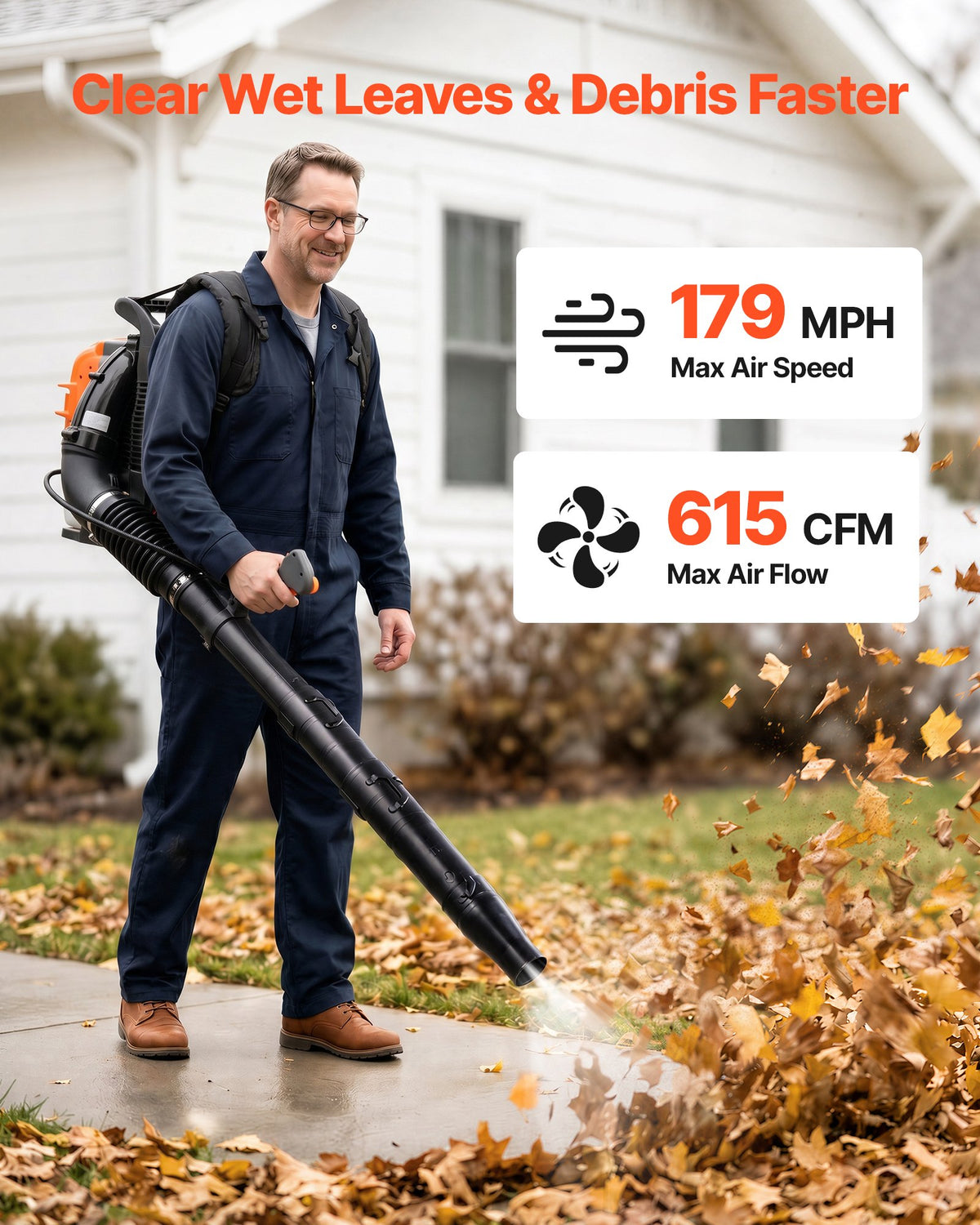 VEVOR Backpack Leaf Blower, 75.6CC 4-Stroke Engine Gas Powered Leaf Blower with 1.8L Fuel Tank, 615 CFM Air Volume, 179 MPH Air Speed, Ideal for Lawn Care, Leaves Cleaning, Yard Debris & Snow Removal - BBSRYCYJ756CV9ZOF001V0 - view 4