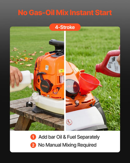 VEVOR Backpack Leaf Blower, 75.6CC 4-Stroke Engine Gas Powered Leaf Blower with 1.8L Fuel Tank, 615 CFM Air Volume, 179 MPH Air Speed, Ideal for Lawn Care, Leaves Cleaning, Yard Debris & Snow Removal - BBSRYCYJ756CV9ZOF001V0 - view 5