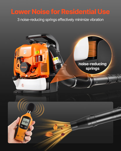 VEVOR Backpack Leaf Blower, 75.6CC 4-Stroke Engine Gas Powered Leaf Blower with 1.8L Fuel Tank, 615 CFM Air Volume, 179 MPH Air Speed, Ideal for Lawn Care, Leaves Cleaning, Yard Debris & Snow Removal - BBSRYCYJ756CV9ZOF001V0 - view 7