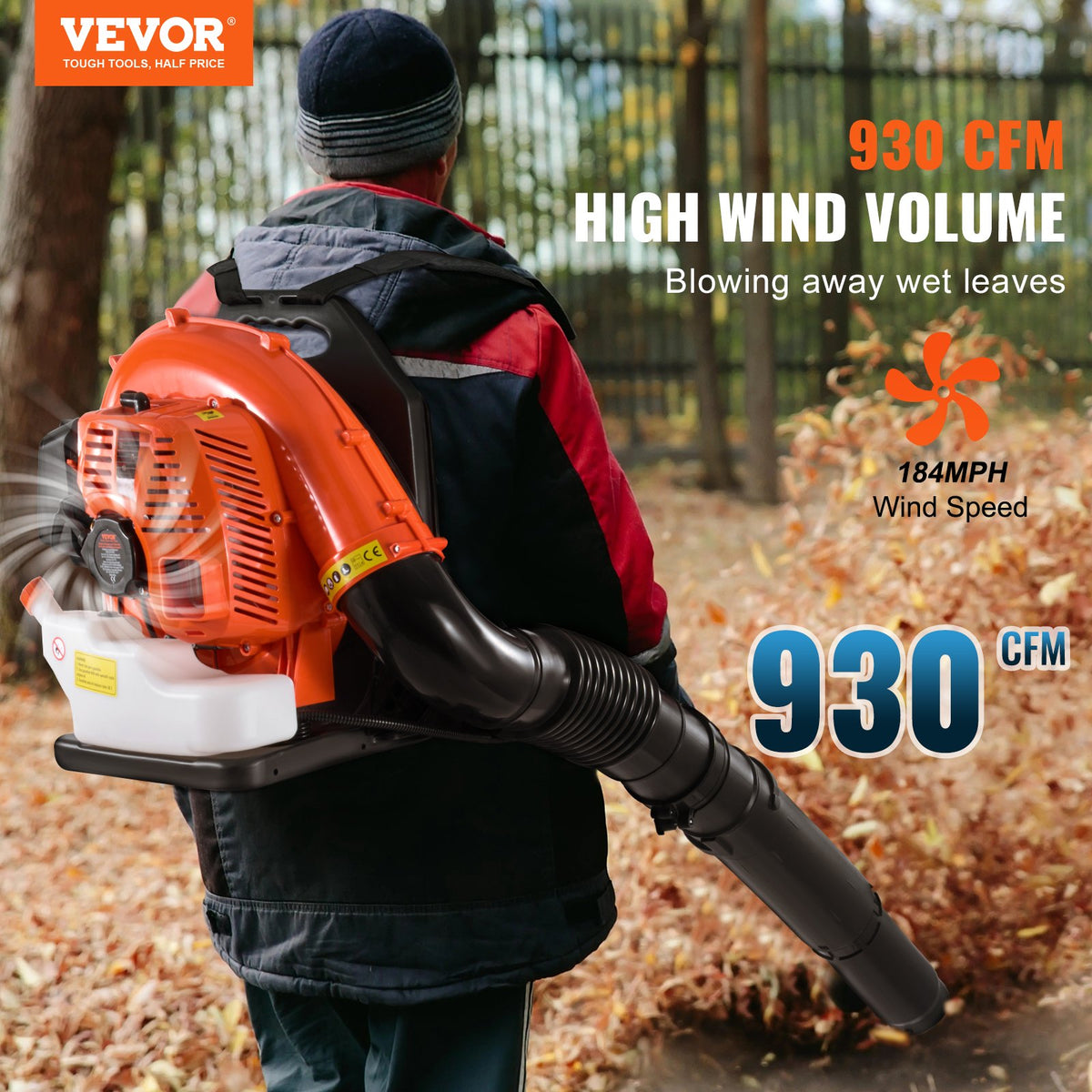 VEVOR Backpack Leaf Blower, 79CC 2-Cycle Gas Leaf Blower with 3L Fuel Tank, 930CFM Air Volume 184MPH Speed, Ideal for Lawn Care, Leaf Cleaning, and Snow Removal - BBSRYCYJ79CCQTKKMV0 - view 3