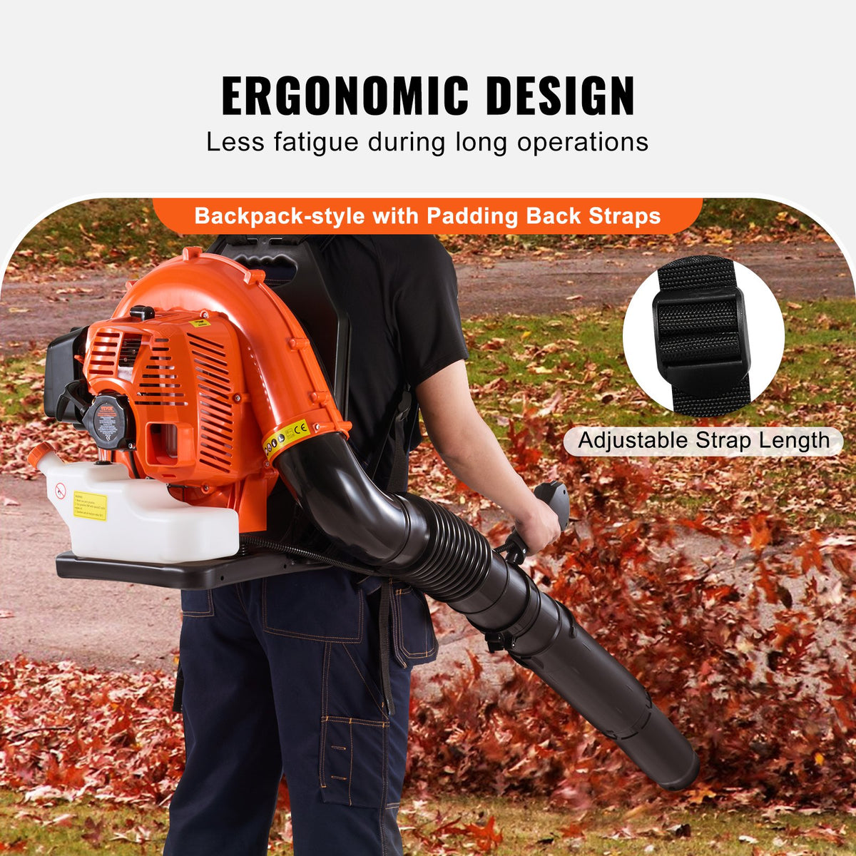 VEVOR Backpack Leaf Blower, 79CC 2-Cycle Gas Leaf Blower with 3L Fuel Tank, 930CFM Air Volume 184MPH Speed, Ideal for Lawn Care, Leaf Cleaning, and Snow Removal - BBSRYCYJ79CCQTKKMV0 - view 6