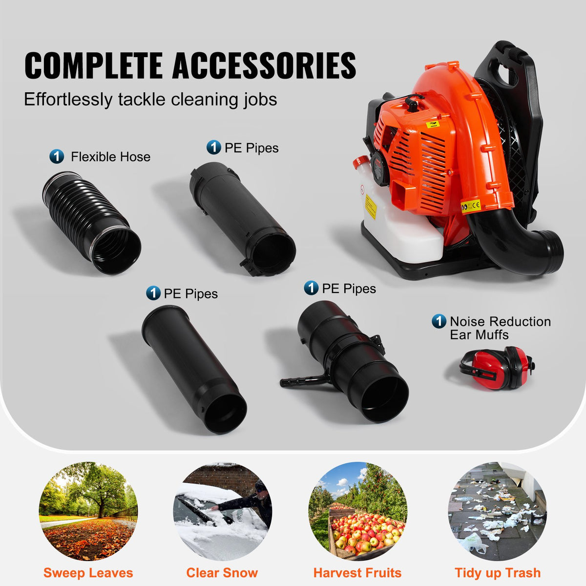 VEVOR Backpack Leaf Blower, 79CC 2-Cycle Gas Leaf Blower with 3L Fuel Tank, 930CFM Air Volume 184MPH Speed, Ideal for Lawn Care, Leaf Cleaning, and Snow Removal - BBSRYCYJ79CCQTKKMV0 - view 7