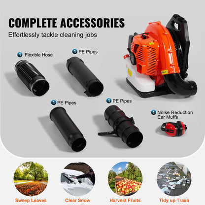 VEVOR Backpack Leaf Blower, 79CC 2-Cycle Gas Leaf Blower with 3L Fuel Tank, 930CFM Air Volume 184MPH Speed, Ideal for Lawn Care, Leaf Cleaning, and Snow Removal - BBSRYCYJ79CCQTKKMV0 - view 7