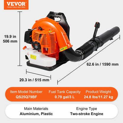 VEVOR Backpack Leaf Blower, 79CC 2-Cycle Gas Leaf Blower with 3L Fuel Tank, 930CFM Air Volume 184MPH Speed, Ideal for Lawn Care, Leaf Cleaning, and Snow Removal - BBSRYCYJ79CCQTKKMV0 - view 8