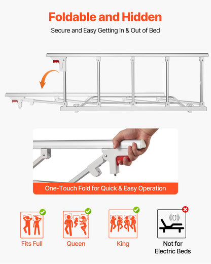VEVOR Foldable Bed Rail for Elderly, 48 in Bedside Assist Rail with Fixing Strap, Adjustable Height Pipe Bedside Cane, High-Strength Metal Senior Bed Bar, Hand Guard Grab Fits King, Queen, Full, Twin - BCBSBCBSKZD1BAXNX001V0 - view 3