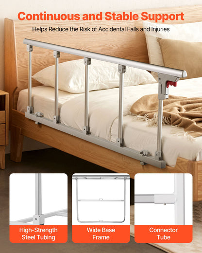 VEVOR Foldable Bed Rail for Elderly, 48 in Bedside Assist Rail with Fixing Strap, Adjustable Height Pipe Bedside Cane, High-Strength Metal Senior Bed Bar, Hand Guard Grab Fits King, Queen, Full, Twin - BCBSBCBSKZD1BAXNX001V0 - view 4