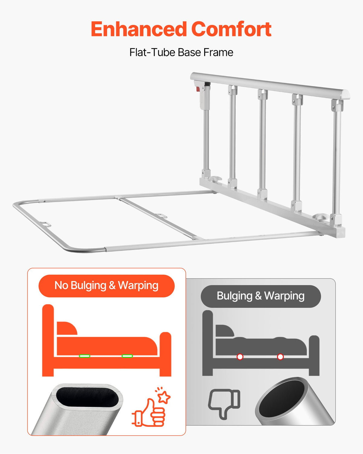 VEVOR Foldable Bed Rail for Elderly, 48 in Bedside Assist Rail with Fixing Strap, Adjustable Height Pipe Bedside Cane, High-Strength Metal Senior Bed Bar, Hand Guard Grab Fits King, Queen, Full, Twin - BCBSBCBSKZD1BAXNX001V0 - view 5
