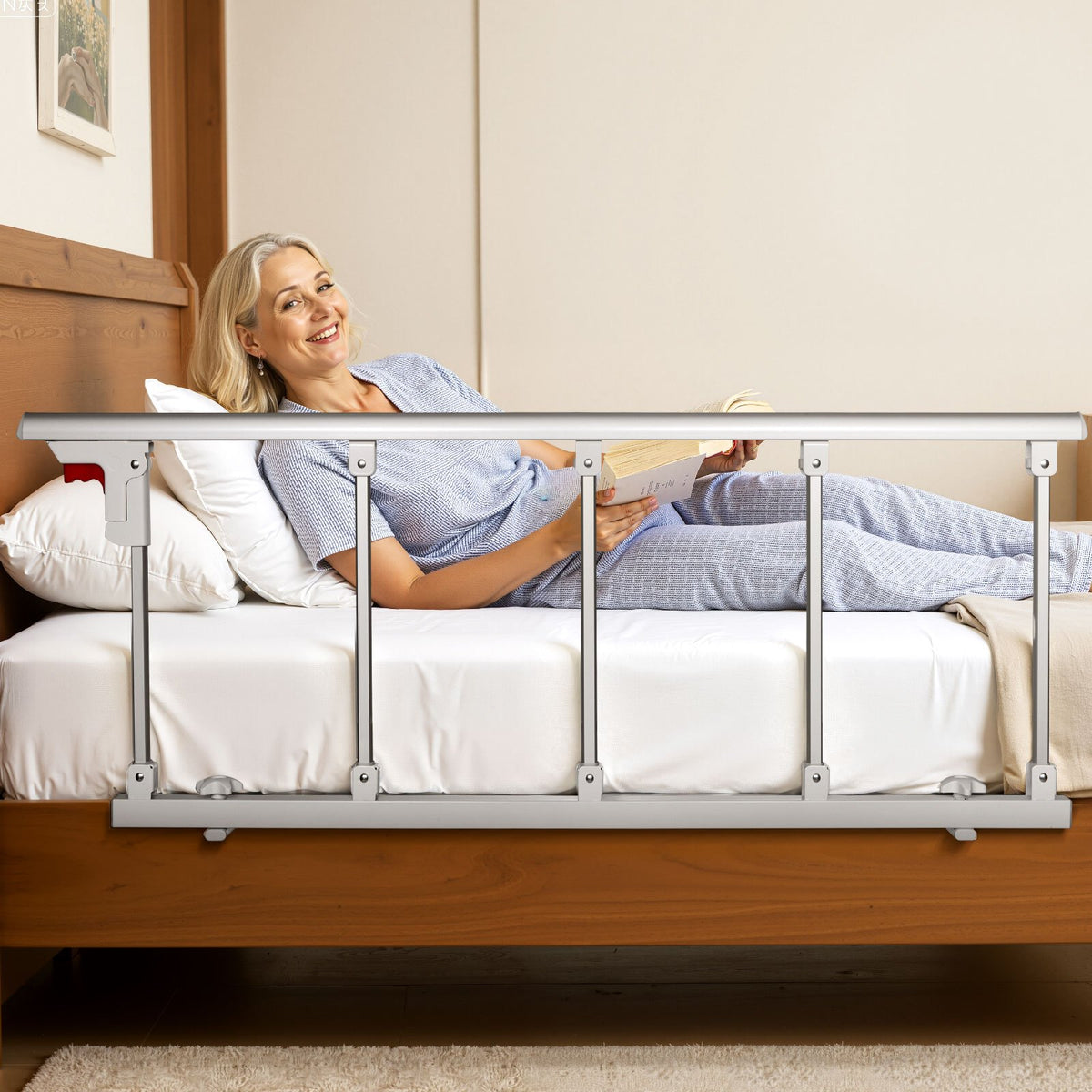 VEVOR Foldable Bed Rail for Elderly, 48 in Bedside Assist Rail with Fixing Strap, Adjustable Height Pipe Bedside Cane, High-Strength Metal Senior Bed Bar, Hand Guard Grab Fits King, Queen, Full, Twin - BCBSBCBSKZD1BAXNX001V0 - view 9