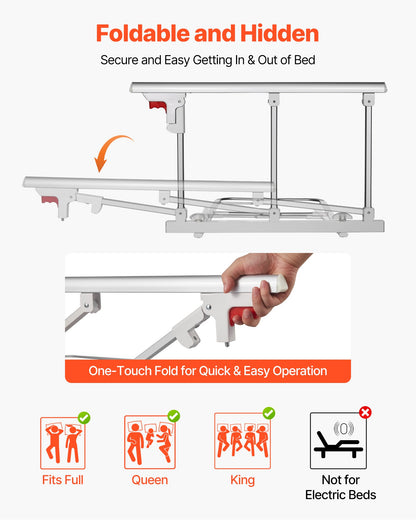 VEVOR Foldable Bed Rail for Elderly, 28 in Bedside Assist Rail with Fixing Strap, Adjustable Height Pipe Bedside Cane, High-Strength Metal Senior Bed Bar, Hand Guard Grab Fits King, Queen, Full, Twin - BCBSBCBSKZD7D6RFJ001V0 - view 3