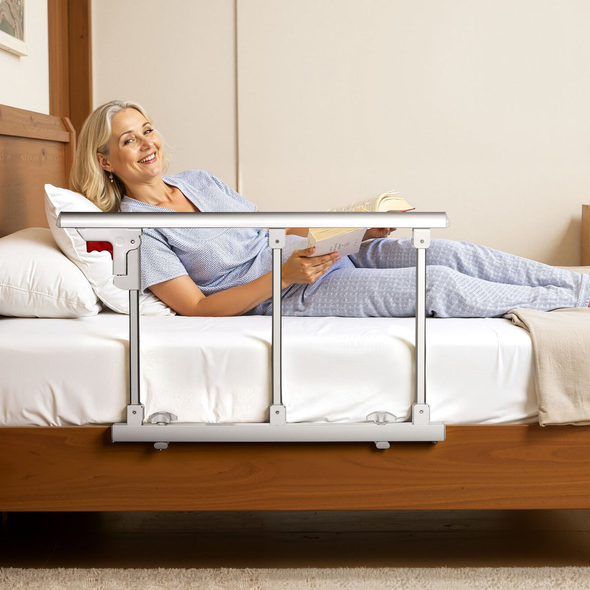 VEVOR Foldable Bed Rail for Elderly, 28 in Bedside Assist Rail with Fixing Strap, Adjustable Height Pipe Bedside Cane, High-Strength Metal Senior Bed Bar, Hand Guard Grab Fits King, Queen, Full, Twin - BCBSBCBSKZD7D6RFJ001V0 - view 9