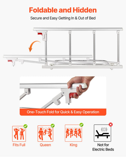 VEVOR Foldable Bed Rail for Elderly, 38 in Bedside Assist Rail with Fixing Strap, Adjustable Height Pipe Bedside Cane, High-Strength Metal Senior Bed Bar, Hand Guard Grab Fits King, Queen, Full, Twin - BCBSBCBSKZD99XB73001V0 - view 3