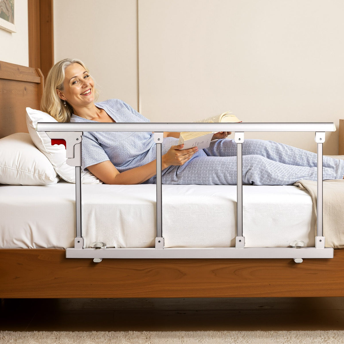 VEVOR Foldable Bed Rail for Elderly, 38 in Bedside Assist Rail with Fixing Strap, Adjustable Height Pipe Bedside Cane, High-Strength Metal Senior Bed Bar, Hand Guard Grab Fits King, Queen, Full, Twin - BCBSBCBSKZD99XB73001V0 - view 9