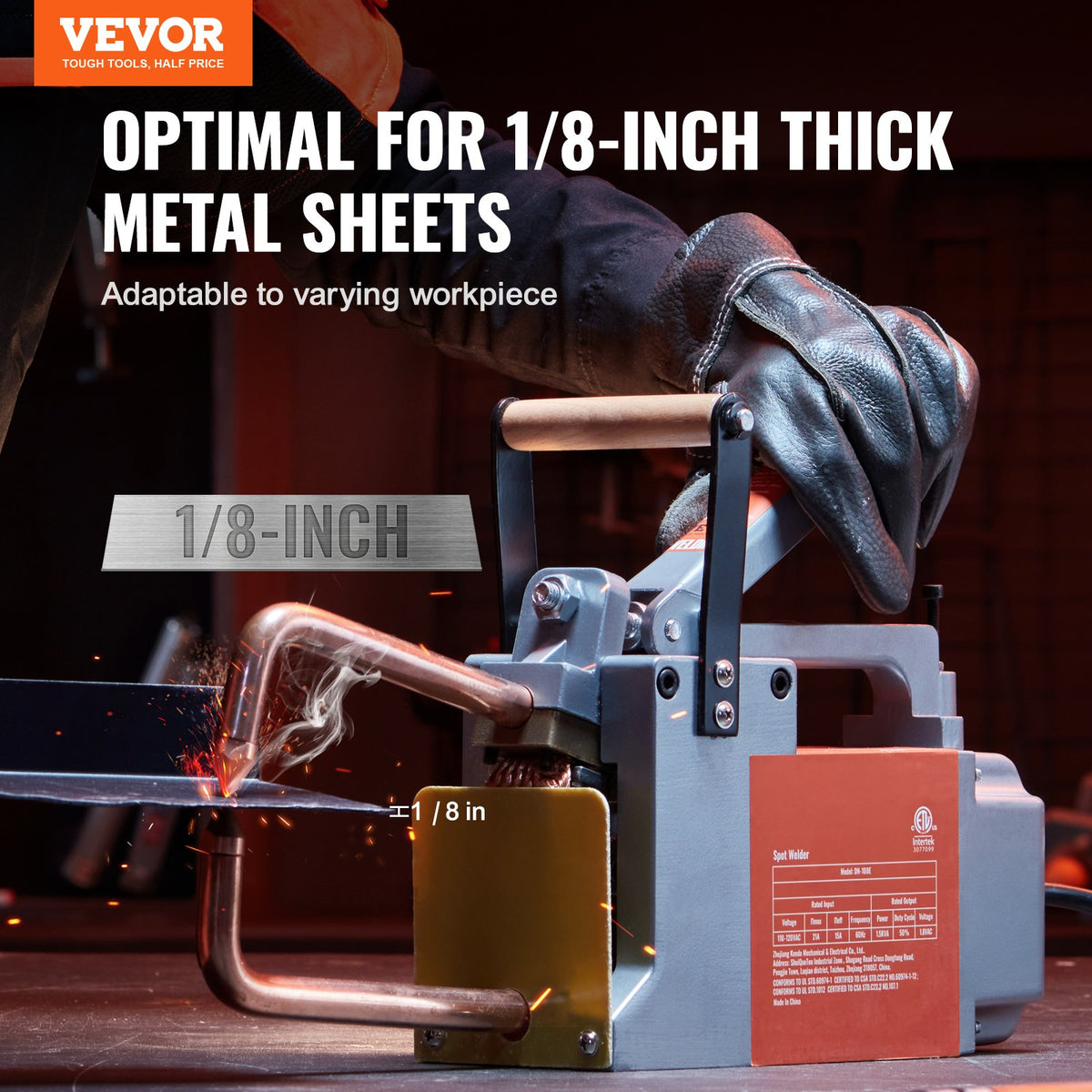 VEVOR Portable Spot Welder, 1/8-inch Spot Welder Machine with 1.5KVA Input Capacity, Handheld Welding Tip Gun, Metal Sheet Spot Welding Machine for Steel Plates - BCDHJX18110VEOX8XV1 - view 3