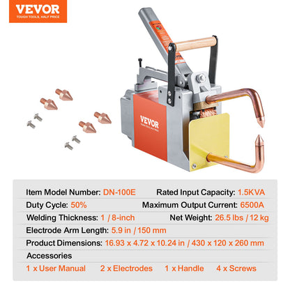 VEVOR Portable Spot Welder, 1/8-inch Spot Welder Machine with 1.5KVA Input Capacity, Handheld Welding Tip Gun, Metal Sheet Spot Welding Machine for Steel Plates - BCDHJX18110VEOX8XV1 - view 8