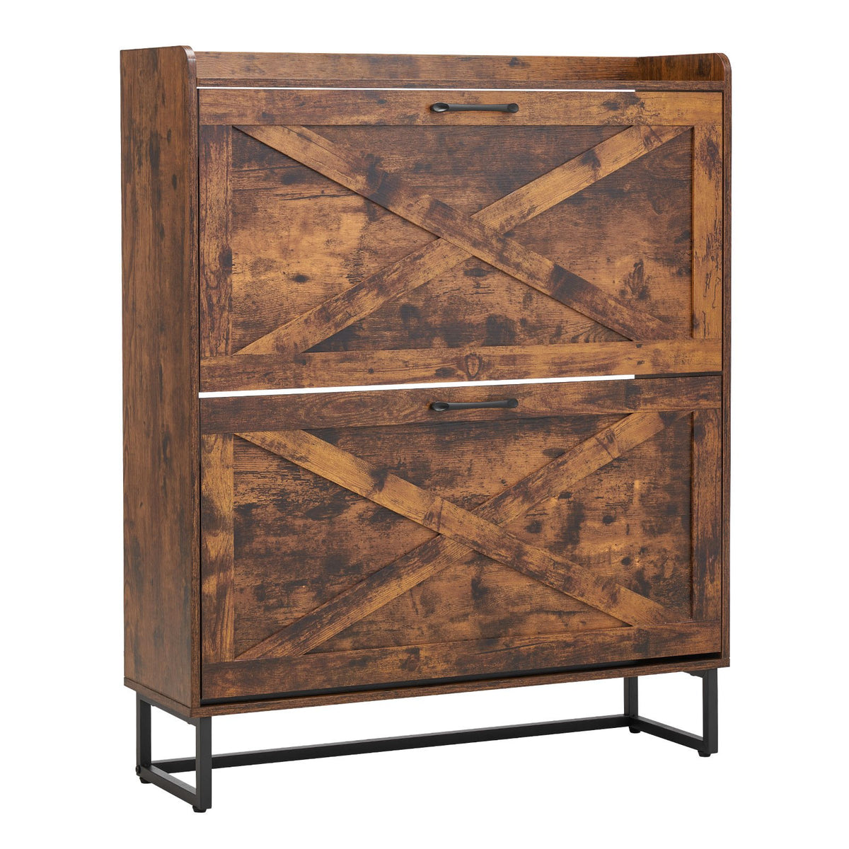 VEVOR Shoe Cabinet with 2 Flip Drawers, Farmhouse Shoes Storage Cabinet with Metal Legs and Anti-Tipping Device, Freestanding Shoe Organizer Ideal for Entryway, Hallway, Bedroom, Living Room, Brown - BCGBMJQTCZXJ4EK0M001V0 - view 1