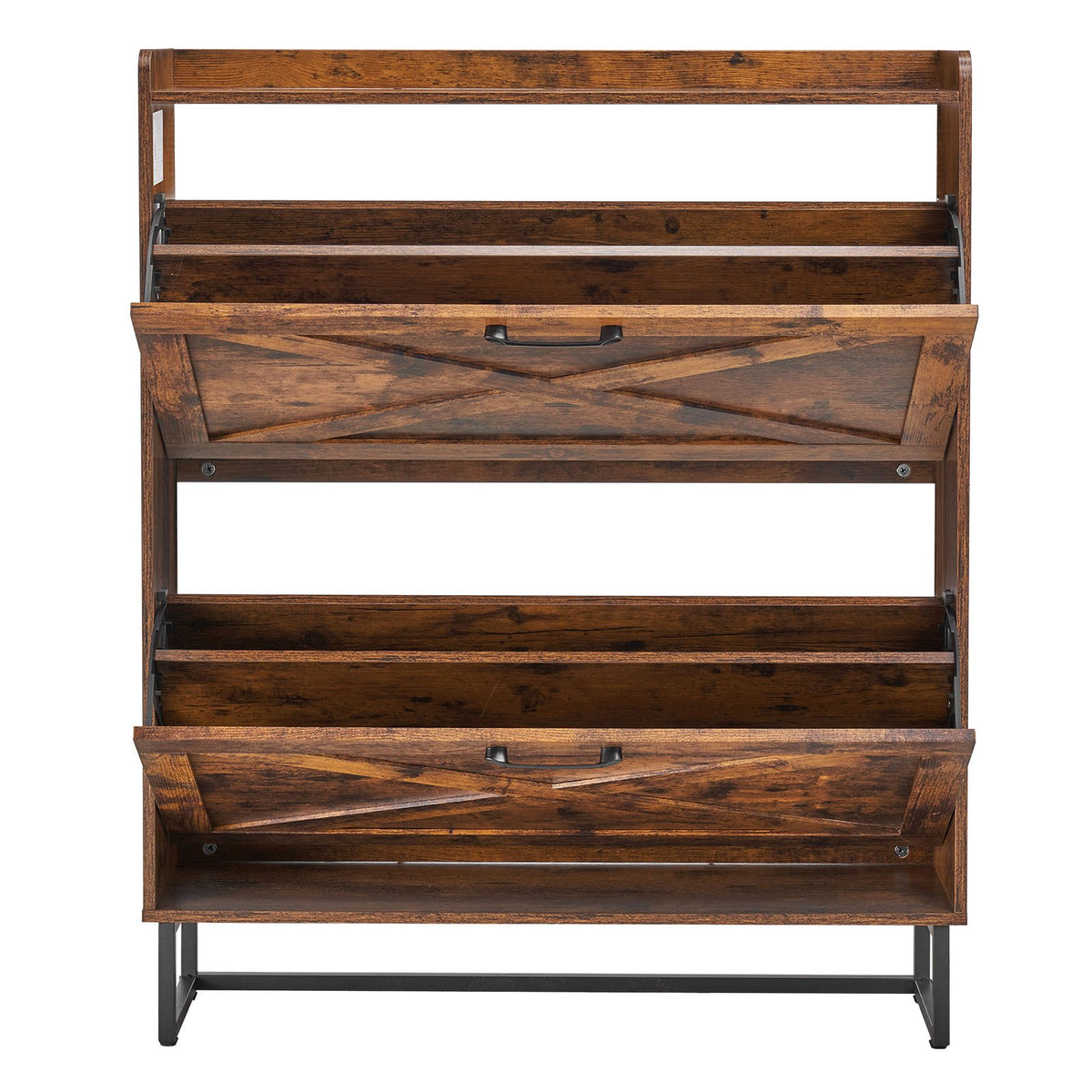 VEVOR Shoe Cabinet with 2 Flip Drawers, Farmhouse Shoes Storage Cabinet with Metal Legs and Anti-Tipping Device, Freestanding Shoe Organizer Ideal for Entryway, Hallway, Bedroom, Living Room, Brown - BCGBMJQTCZXJ4EK0M001V0 - view 10