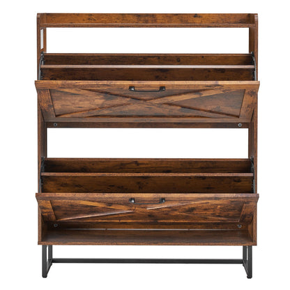 VEVOR Shoe Cabinet with 2 Flip Drawers, Farmhouse Shoes Storage Cabinet with Metal Legs and Anti-Tipping Device, Freestanding Shoe Organizer Ideal for Entryway, Hallway, Bedroom, Living Room, Brown - BCGBMJQTCZXJ4EK0M001V0 - view 10
