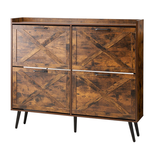 VEVOR Shoe Cabinet with 4 Flip Drawers, Farmhouse Shoes Storage Cabinet with Wood Legs and Anti-Tipping Device, Freestanding Shoe Organizer Ideal for Entryway, Hallway, Bedroom, Living Room, Brown - BCGBMJQTCZXJ60Y3O001V0 - view 1