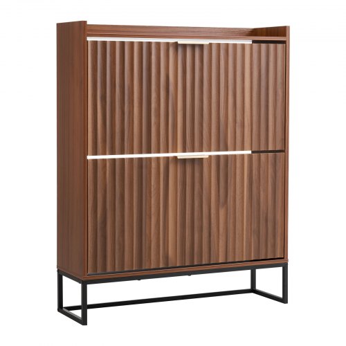 VEVOR Shoe Cabinet with 2 Flip Drawers, Mid-Century Shoes Storage Cabinet with Anti-Tipping Device, Freestanding Fluted Shoe Organizer, Ideal for Entrance, Hallway, Bedroom, Living Room, Walnut - BCGBMJQTCZXJPBWGT001V0 - view 2