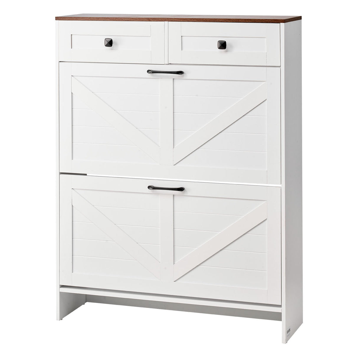 VEVOR Shoe Cabinet with 2 Flip Drawers, Farmhouse Shoes Storage Cabinet with 2 Drawers and Anti-Tipping Device, Freestanding Shoe Organizer Ideal for Entryway, Hallway, Bedroom, Living Room, White - BCGBMJQTCZXJSBCZM001V0 - view 1