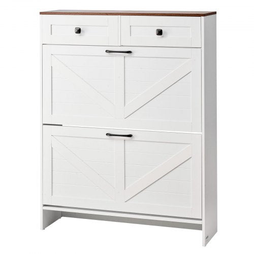 VEVOR Shoe Cabinet with 2 Flip Drawers, Farmhouse Shoes Storage Cabinet with 2 Drawers and Anti-Tipping Device, Freestanding Shoe Organizer Ideal for Entryway, Hallway, Bedroom, Living Room, White - BCGBMJQTCZXJSBCZM001V0 - view 2