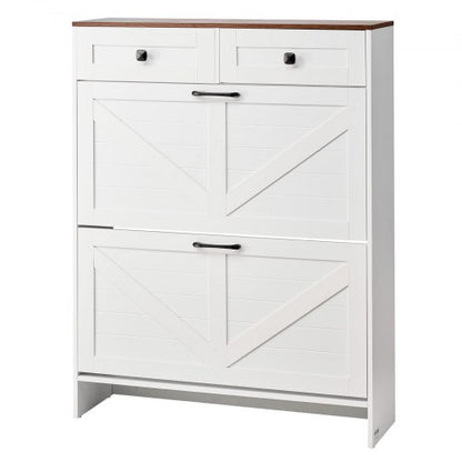 VEVOR Shoe Cabinet with 2 Flip Drawers, Farmhouse Shoes Storage Cabinet with 2 Drawers and Anti-Tipping Device, Freestanding Shoe Organizer Ideal for Entryway, Hallway, Bedroom, Living Room, White - BCGBMJQTCZXJSBCZM001V0 - view 2