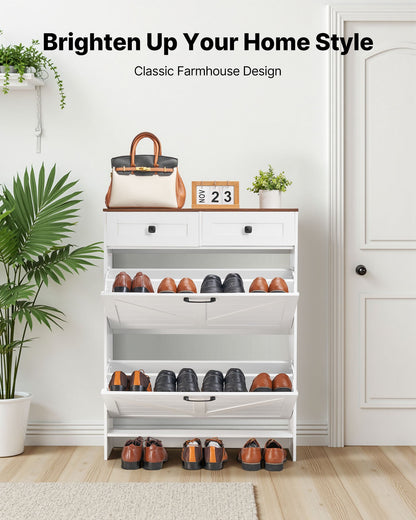 VEVOR Shoe Cabinet with 2 Flip Drawers, Farmhouse Shoes Storage Cabinet with 2 Drawers and Anti-Tipping Device, Freestanding Shoe Organizer Ideal for Entryway, Hallway, Bedroom, Living Room, White - BCGBMJQTCZXJSBCZM001V0 - view 3