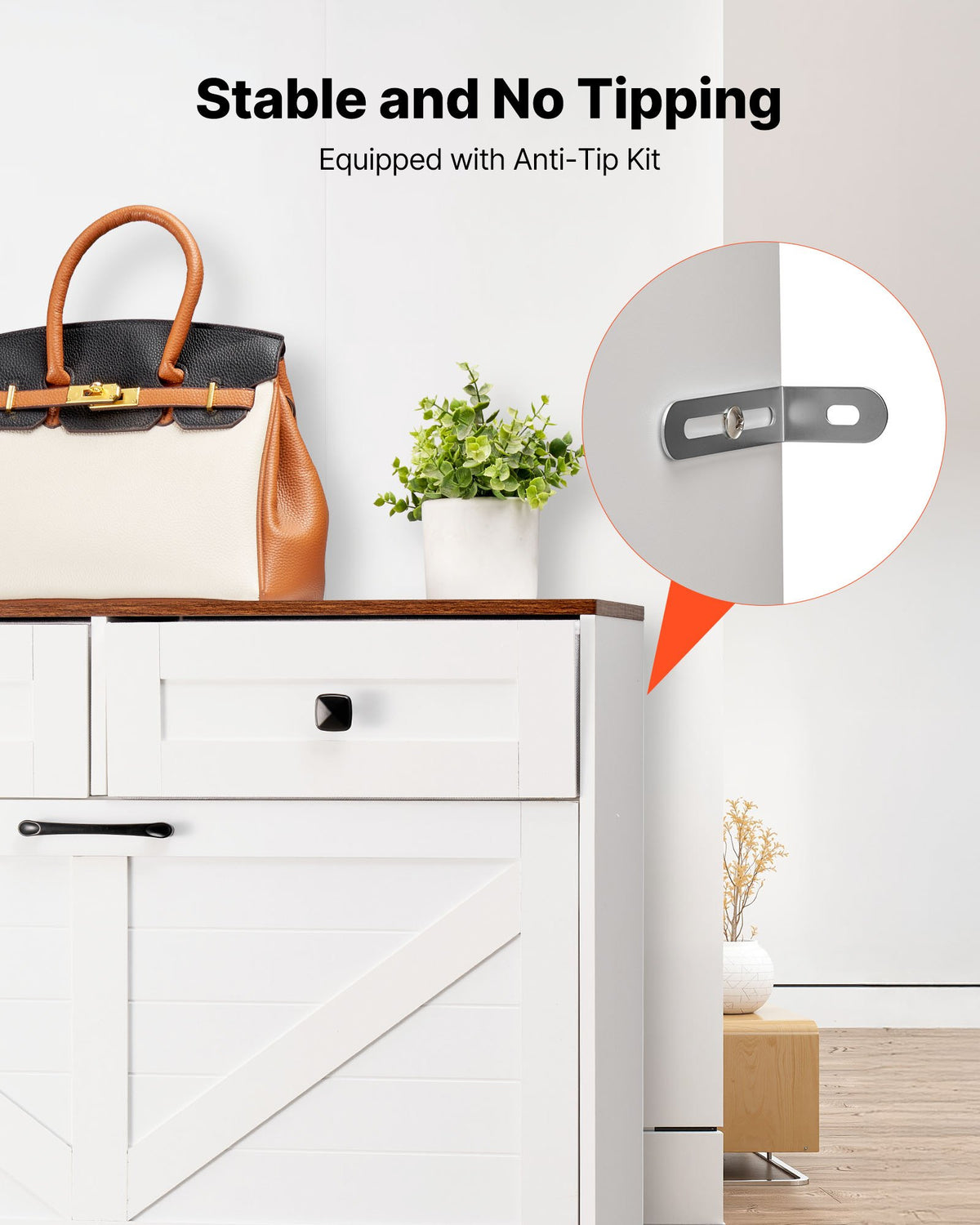 VEVOR Shoe Cabinet with 2 Flip Drawers, Farmhouse Shoes Storage Cabinet with 2 Drawers and Anti-Tipping Device, Freestanding Shoe Organizer Ideal for Entryway, Hallway, Bedroom, Living Room, White - BCGBMJQTCZXJSBCZM001V0 - view 7