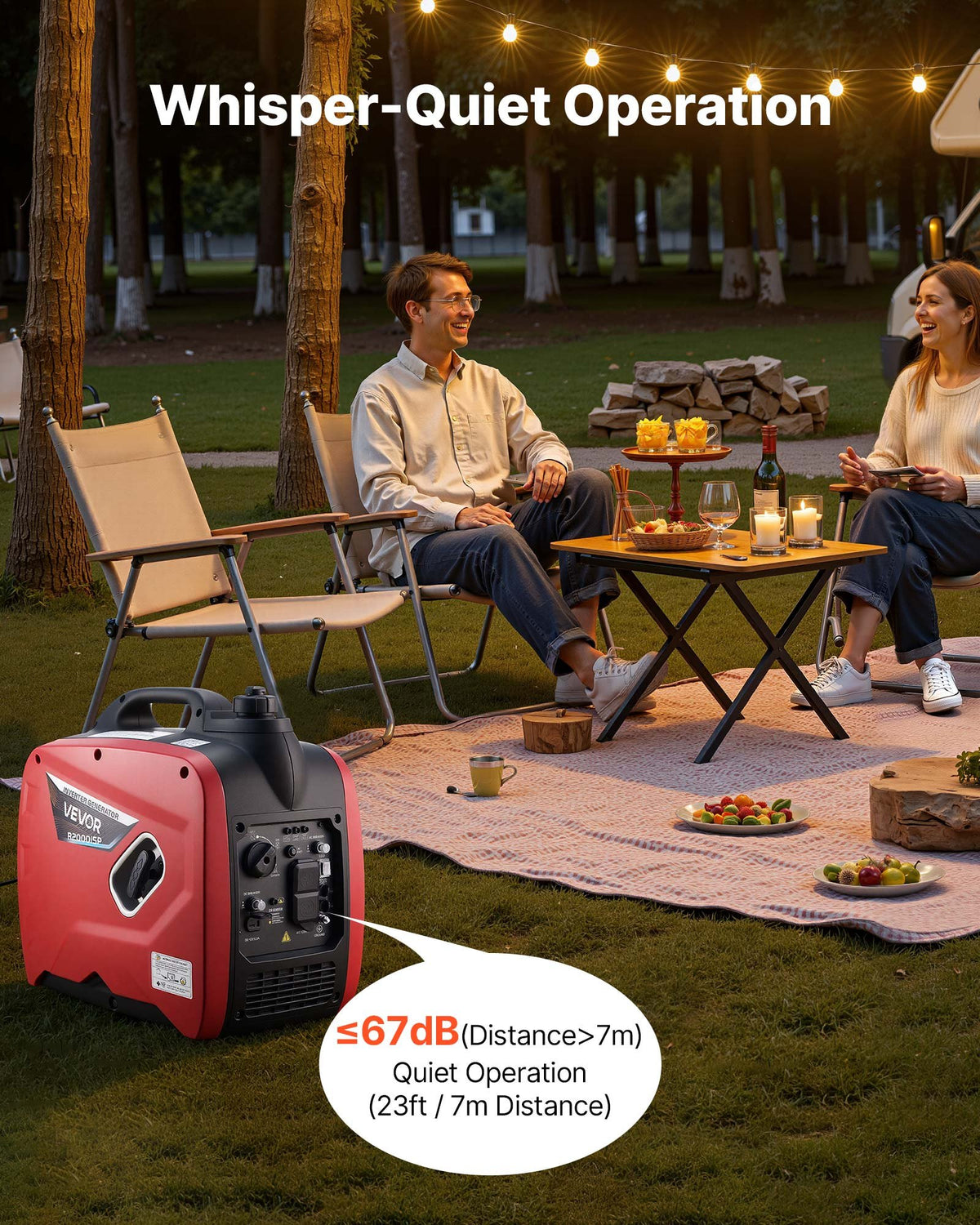 VEVOR Inverter Generator, 2900W Peak Watt Quiet Inverter Generator, Portable Inverters Generators for Home Use, Gas Powered, Compact and Lightweight Design - Stable Power, CO Sensor, Long Run Time - BCGBPFDJJYSD5HQKP001V5 - view 5