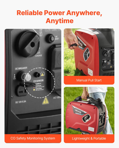 VEVOR Inverter Generator, 2900W Peak Watt Quiet Inverter Generator, Portable Inverters Generators for Home Use, Gas Powered, Compact and Lightweight Design - Stable Power, CO Sensor, Long Run Time - BCGBPFDJJYSD5HQKP001V5 - view 7