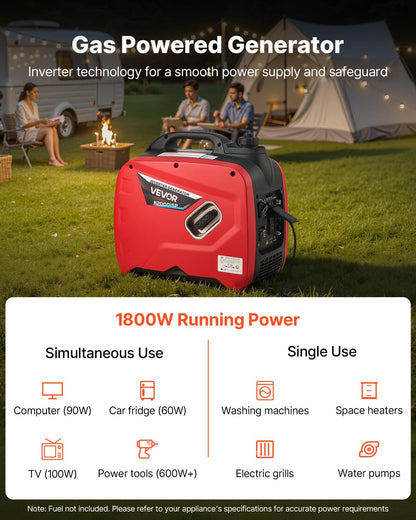 VEVOR Inverter Generator, 2900W Peak Watt Quiet Inverter Generator, Portable Inverters Generators for Home Use, Gas Powered, Compact and Lightweight Design - Stable Power, CO Sensor, Orange/Black - BCGBPFDJJYSD7X2LU001V5 - view 3