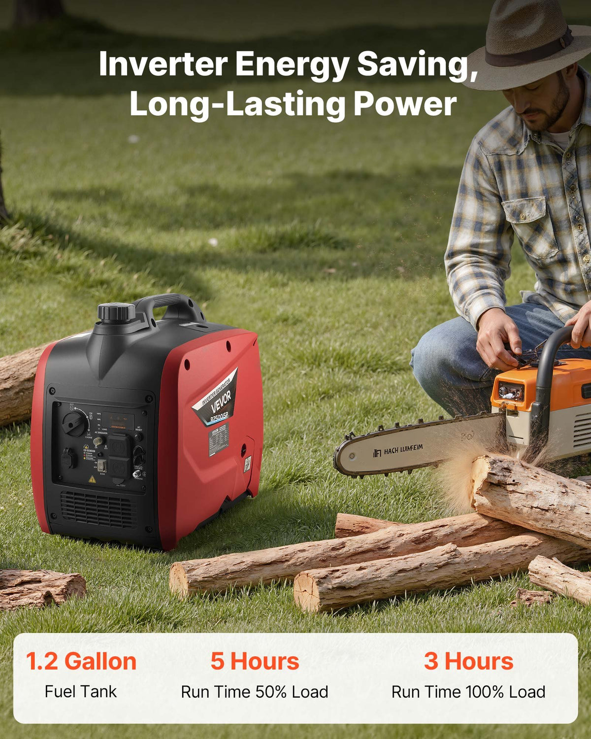 VEVOR Inverter Generator, 2300W Rated Power Quiet Inverter Generator, Portable Inverters Generators for Home Use, Gas Powered, Compact and Lightweight Design - Stable Power, CO Sensor, Long Run Time - BCGBPFDJJYSDE1SV9001V5 - view 4