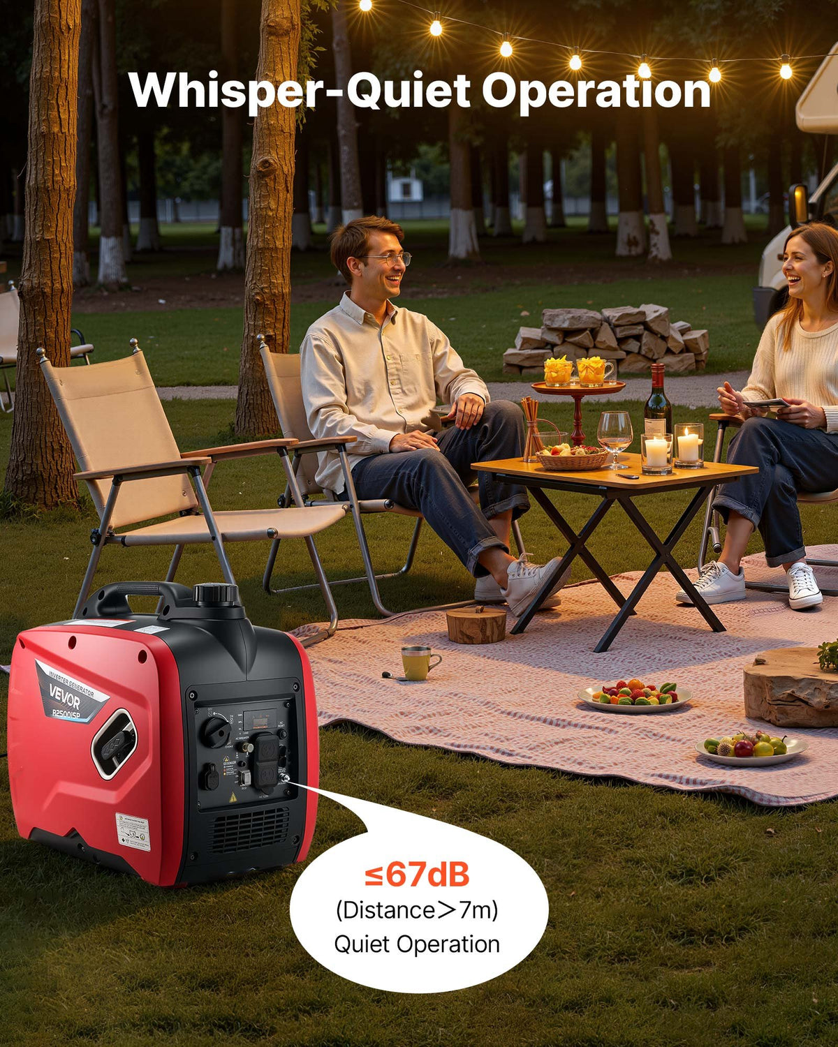 VEVOR Inverter Generator, 2300W Rated Power Quiet Inverter Generator, Portable Inverters Generators for Home Use, Gas Powered, Compact and Lightweight Design - Stable Power, CO Sensor, Long Run Time - BCGBPFDJJYSDE1SV9001V5 - view 5