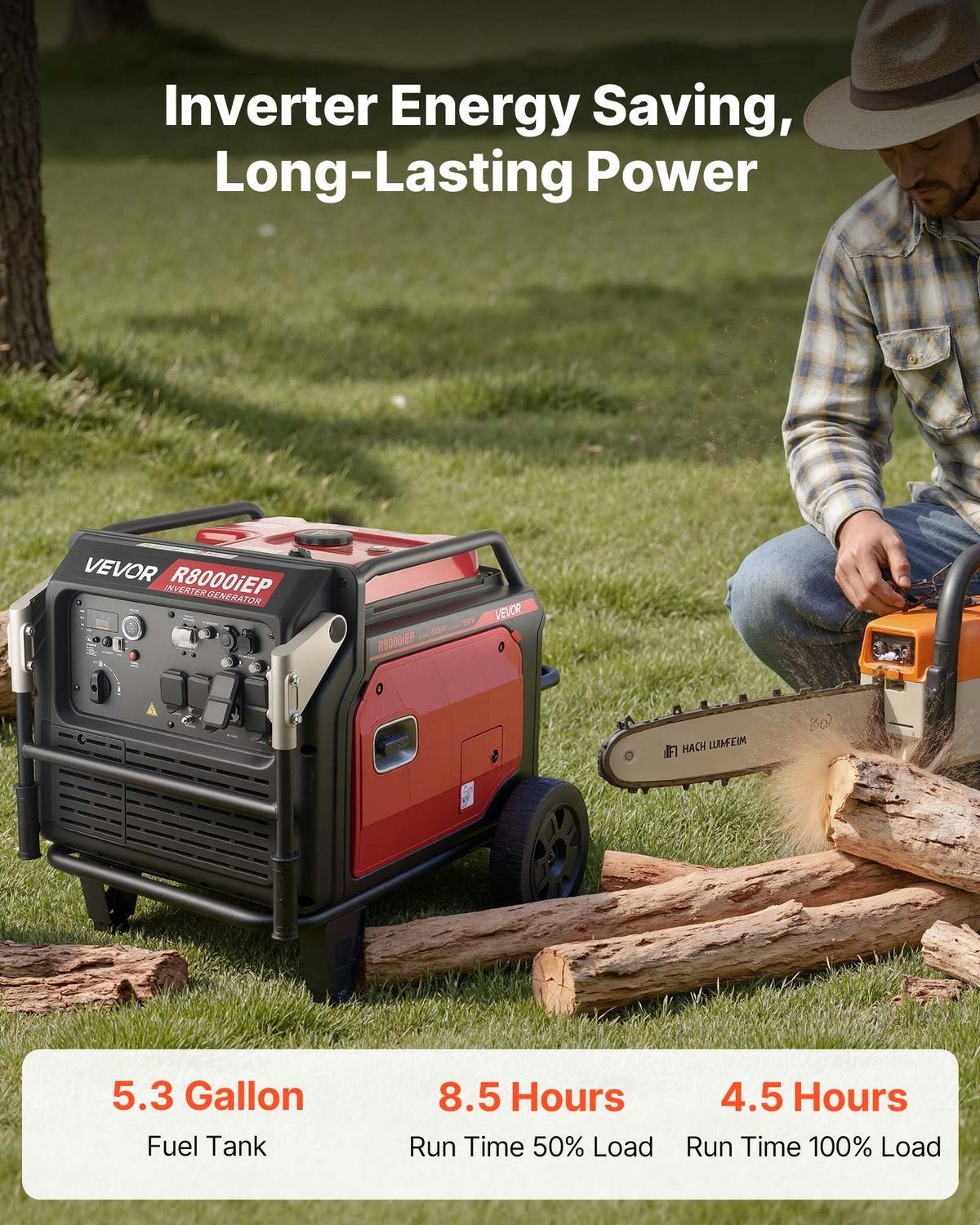 VEVOR Inverter Generator, 10KW Peak Watt Inverter Generator, Remote Start Inverters Generators for Home Outdoor, Gas Powered, Stable Power, CO Sensor, RV Ready 1A & 2.1A Outlet (6.8KW Operating Power) - BCGBPFDJJYSDO10UZ001V5 - view 4