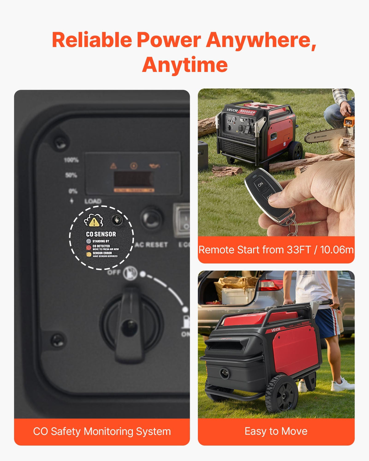 VEVOR Inverter Generator, 10KW Peak Watt Inverter Generator, Remote Start Inverters Generators for Home Outdoor, Gas Powered, Stable Power, CO Sensor, RV Ready 1A & 2.1A Outlet (6.8KW Operating Power) - BCGBPFDJJYSDO10UZ001V5 - view 7