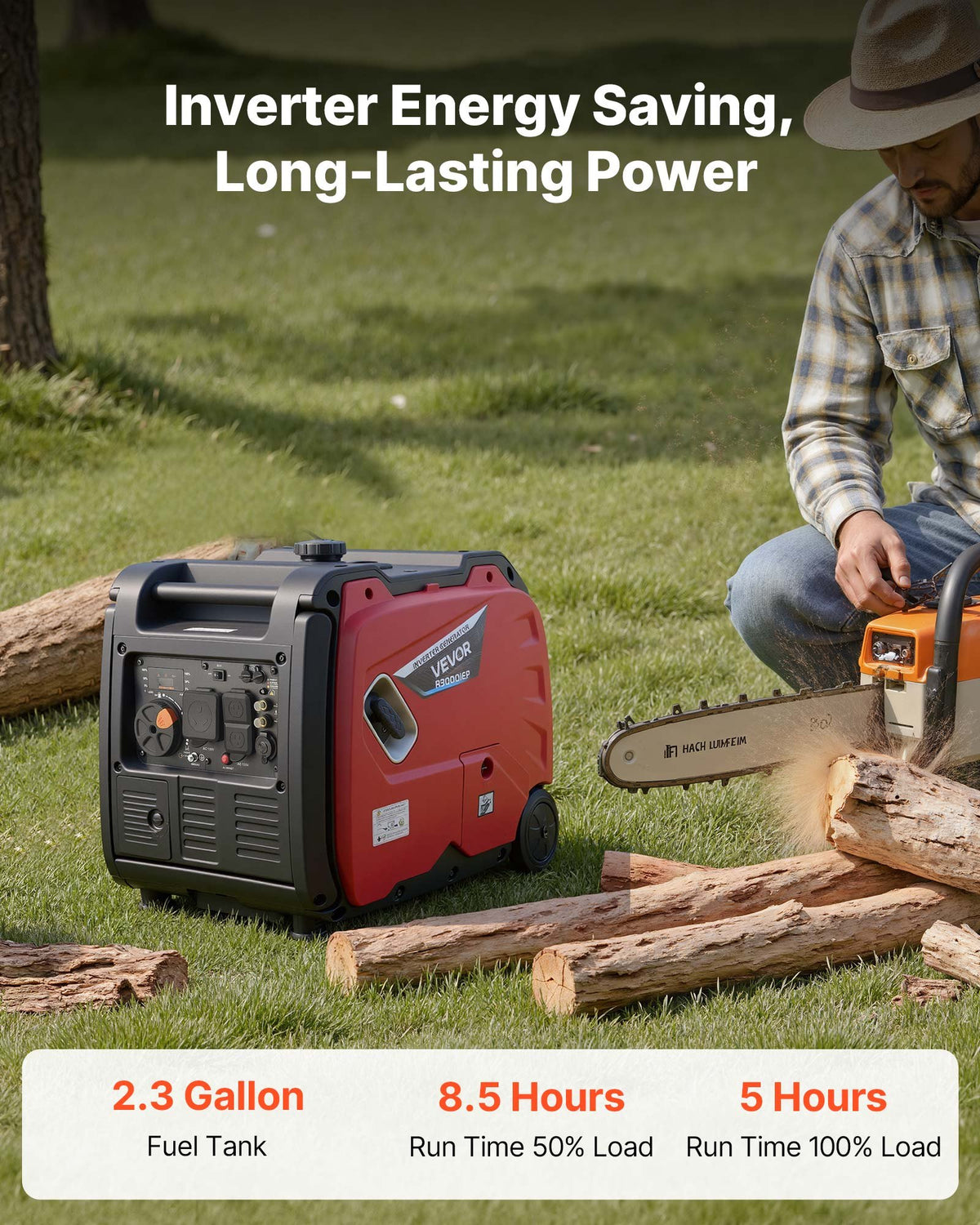 VEVOR Inverter Generator, 4200W Peak Watt Quiet Inverter Generator, Electric Start Inverters Generators for Home Outdoor, Gas Powered, Stable Power, CO Sensor, RV Ready 8.3A Outlet, Long Run Time - BCGBPFDJJYSDPGIXY001V5 - view 4