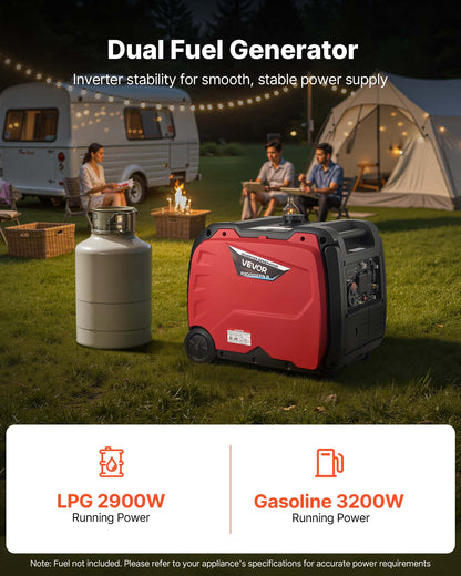 VEVOR Inverter Generator, 4200W Peak Watt Quiet Inverter Generator, Dual Fuel Inverters Generators for Home Outdoor, Gas & LPG Powered, Stable Power, CO Sensor, RV Ready 8.3A Outlet, Long Run Time - BCGBPFDJJYSSRKE2X001V5 - view 3