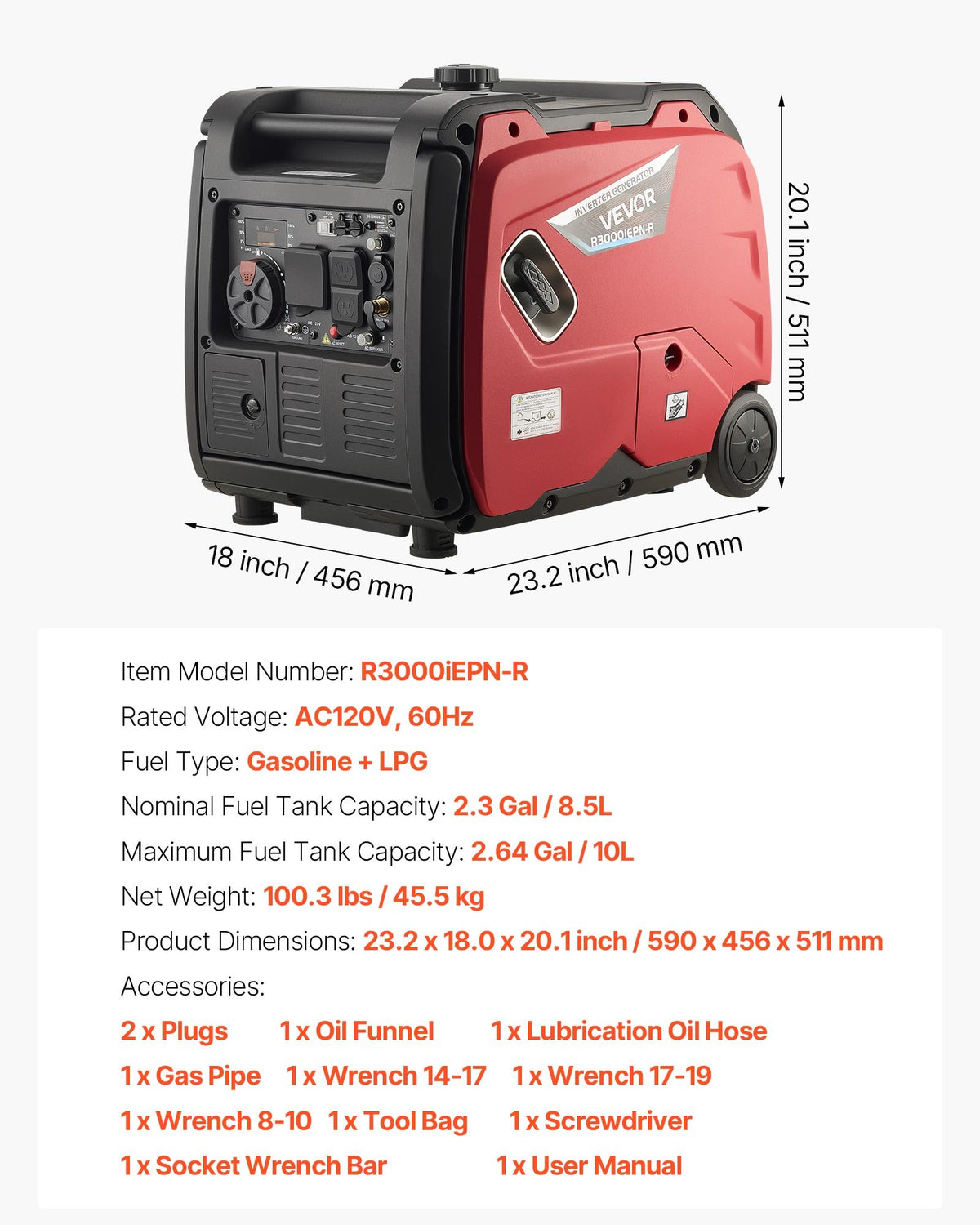VEVOR Inverter Generator, 4200W Peak Watt Quiet Inverter Generator, Dual Fuel Inverters Generators for Home Outdoor, Gas & LPG Powered, Stable Power, CO Sensor, RV Ready 8.3A Outlet, Long Run Time - BCGBPFDJJYSSRKE2X001V5 - view 8
